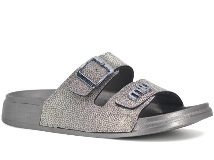 Şahgül Zenne 7326 Monta Çift Bant Tokalı Kutulu Günlük Terlik Platin - 1