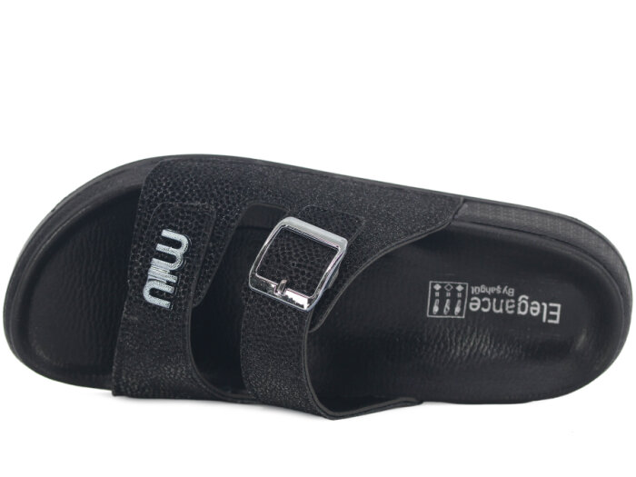 Şahgül Zenne 7326 Monta Çift Bant Tokalı Kutulu Günlük Terlik Siyah - 2