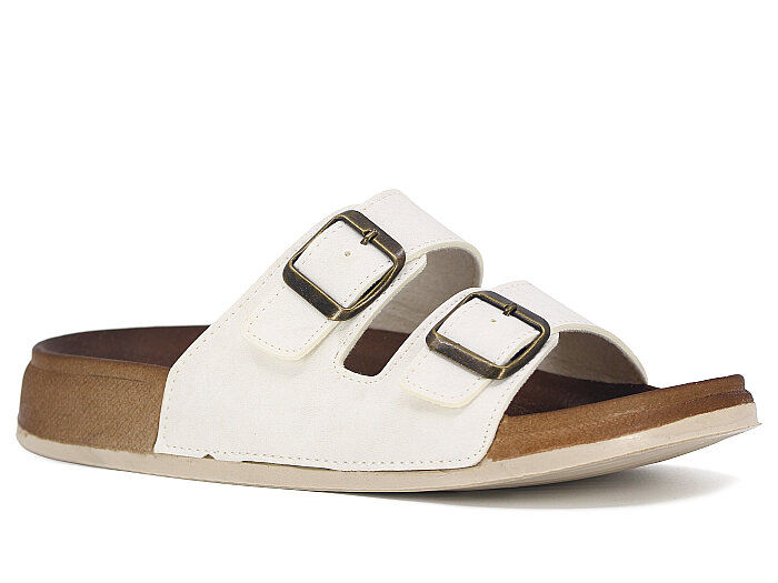 Şahgül Zenne 7354 Monta Çift Toka Kutulu Günlük Terlik Beyaz - Şahgül