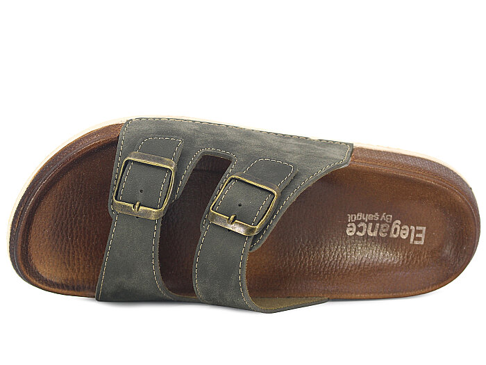 Şahgül Zenne 7354 Monta Çift Toka Kutulu Günlük Terlik Haki - 2