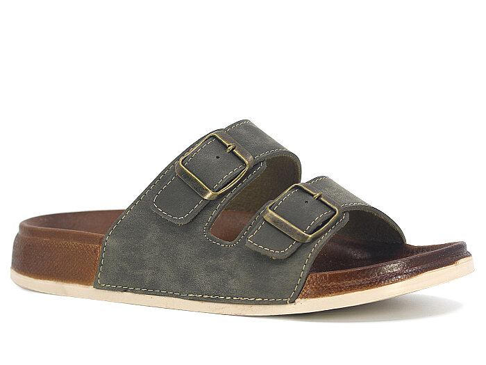 Şahgül Zenne 7354 Monta Çift Toka Kutulu Günlük Terlik Haki - 1