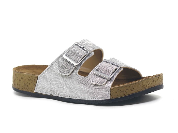 Şahgül Zenne 7424 Çift Toka Monta Kutulu Günlük Terlik Platin - 1