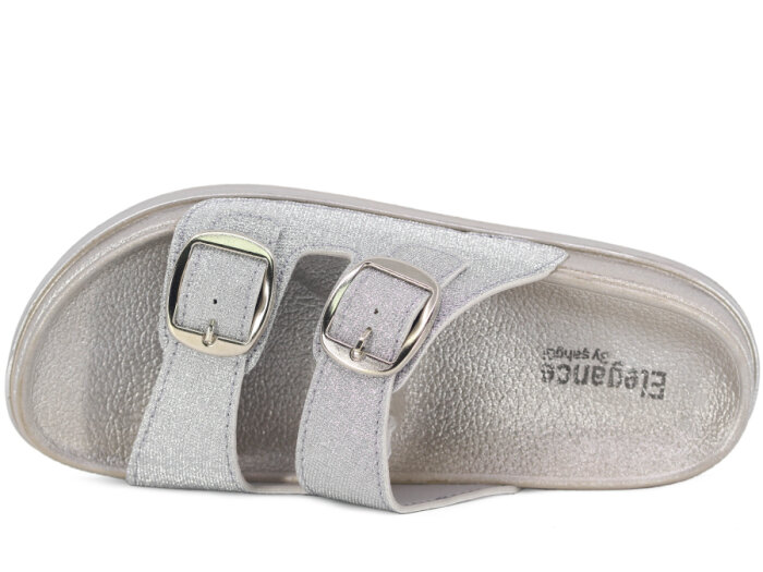 Şahgül Zenne 7524 Çift Toka Monta Kutulu Günlük Terlik Gümüş - 2