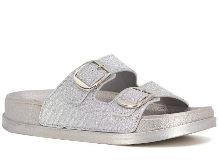 Şahgül Zenne 7524 Çift Toka Monta Kutulu Günlük Terlik Gümüş - 1