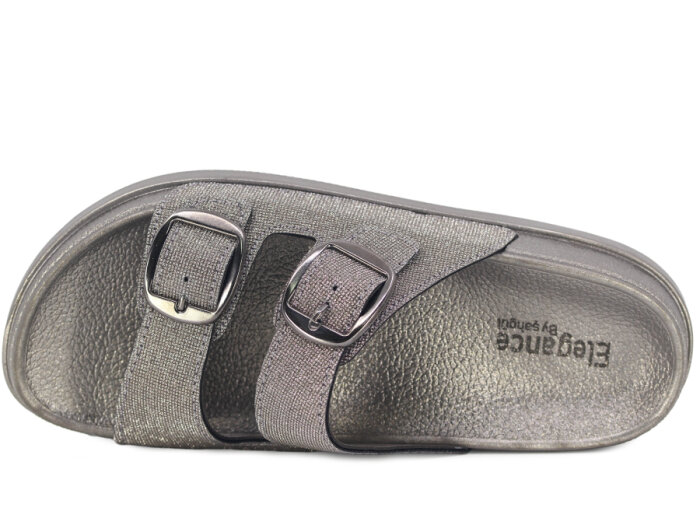 Şahgül Zenne 7524 Çift Toka Monta Kutulu Günlük Terlik Platin - 2