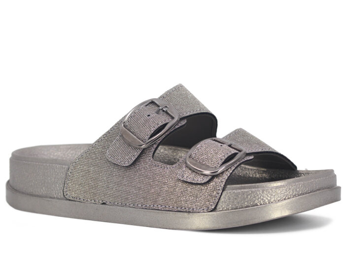 Şahgül Zenne 7524 Çift Toka Monta Kutulu Günlük Terlik Platin - 1