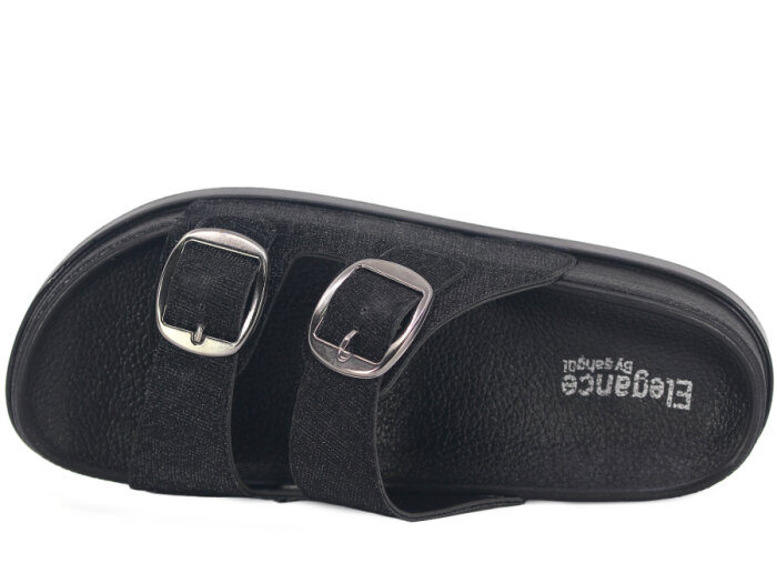 Şahgül Zenne 7524 Çift Toka Monta Kutulu Günlük Terlik Siyah - 2