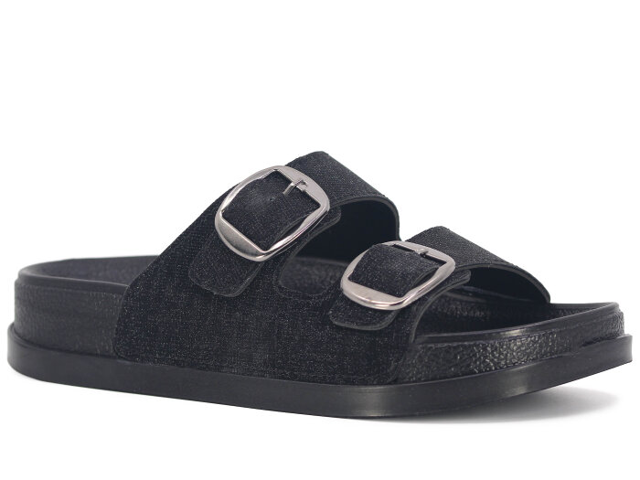 Şahgül Zenne 7524 Çift Toka Monta Kutulu Günlük Terlik Siyah - Şahgül