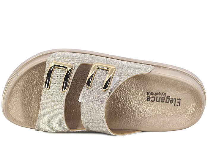 Şahgül Zenne 7528 Çift Toka Simli Monta Kutulu Günlük Terlik Altın - Şahgül (1)