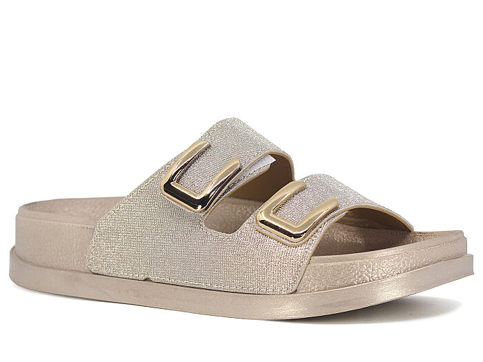 Şahgül Zenne 7528 Çift Toka Simli Monta Kutulu Günlük Terlik Altın - 1