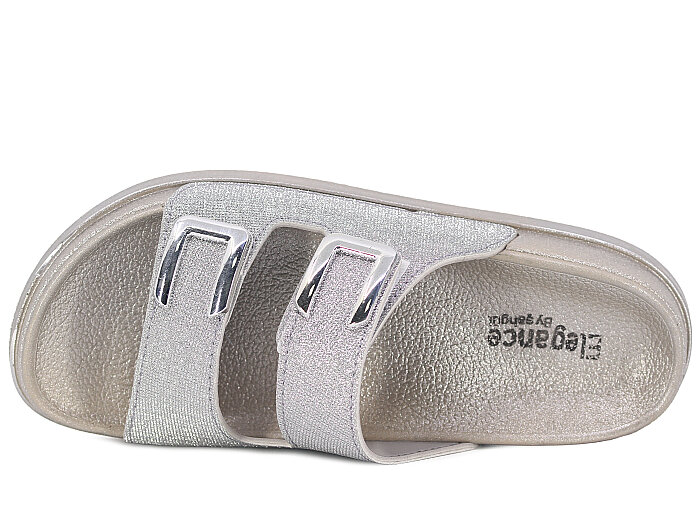 Şahgül Zenne 7528 Çift Toka Simli Monta Kutulu Günlük Terlik Gümüş - 2