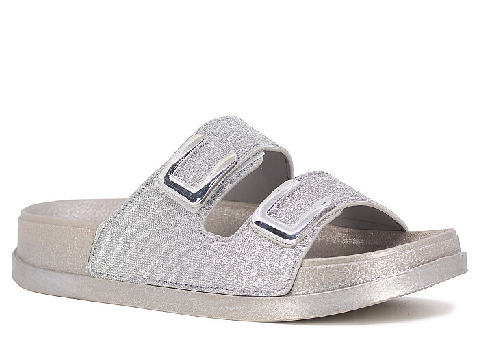 Şahgül Zenne 7528 Çift Toka Simli Monta Kutulu Günlük Terlik Gümüş - 1