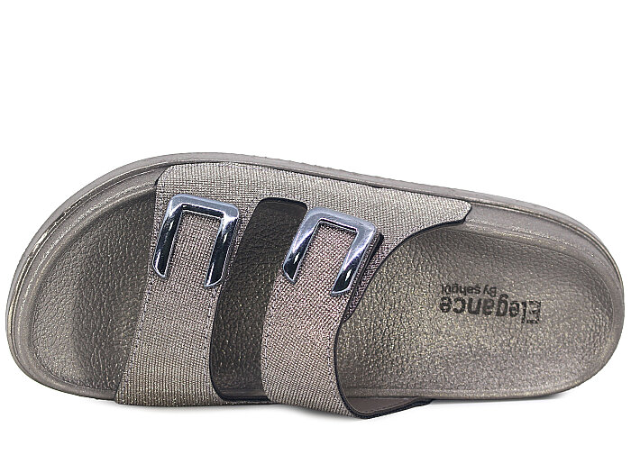 Şahgül Zenne 7528 Çift Toka Simli Monta Kutulu Günlük Terlik Platin - 2