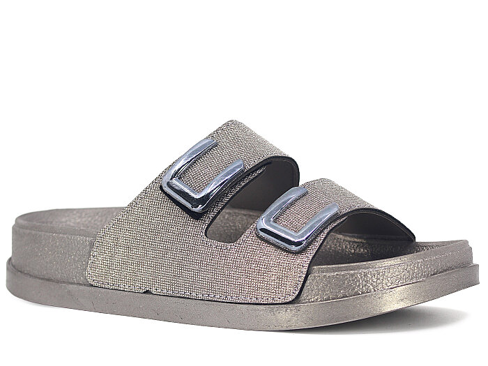 Şahgül Zenne 7528 Çift Toka Simli Monta Kutulu Günlük Terlik Platin - 1