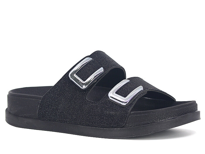 Şahgül Zenne 7528 Çift Toka Simli Monta Kutulu Günlük Terlik Siyah - 1