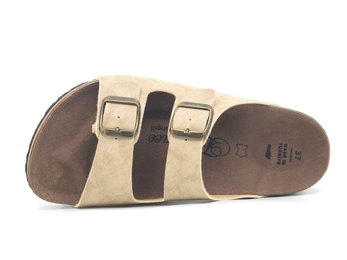 Şahgül Zenne 7652 Çift Toka Birken Kutulu Günlük Terlik Bej - Şahgül (1)