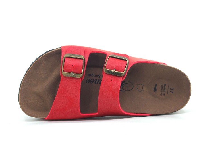 Şahgül Zenne 7652 Çift Toka Birken Kutulu Günlük Terlik Kırmızı - Şahgül (1)