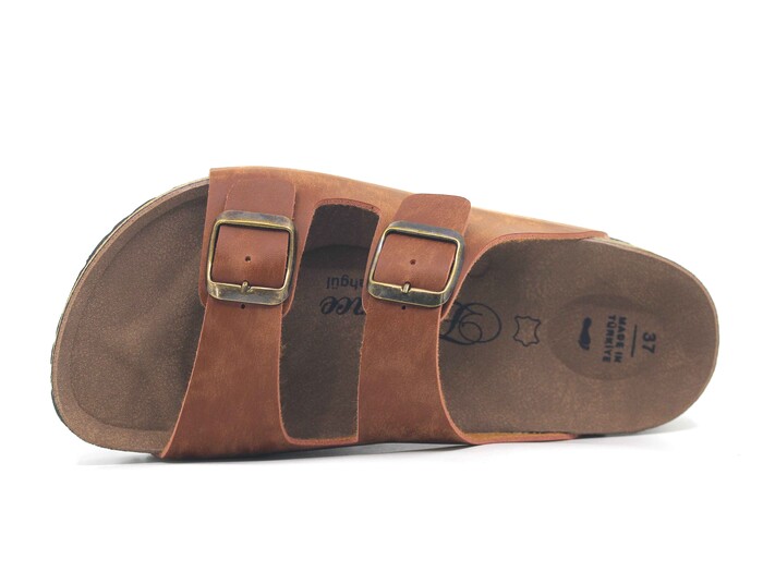 Şahgül Zenne 7652 Çift Toka Birken Kutulu Günlük Terlik Taba - Şahgül (1)