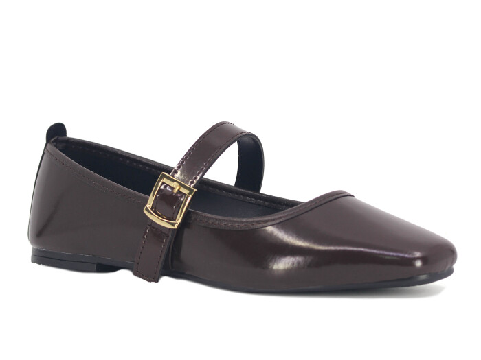 Sahra Zenne Atkılı 2025 Babet Ayakkabı Kahve Rugan - Sahra