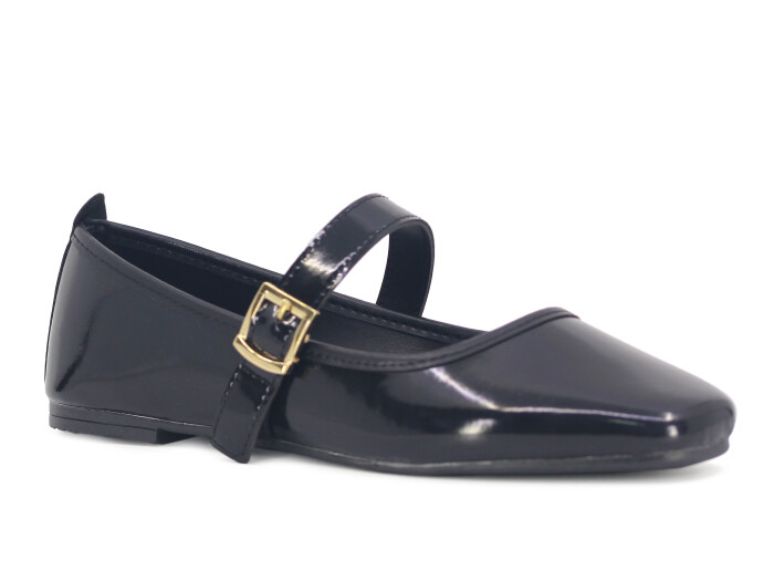 Sahra Zenne Atkılı 2025 Babet Ayakkabı Siyah Rugan - Sahra