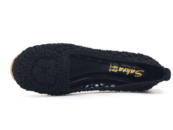 Sahra Zenne Kalın Taban Çiçek Triko Dantelli Babet Ayakkabı Siyah - Sahra (1)