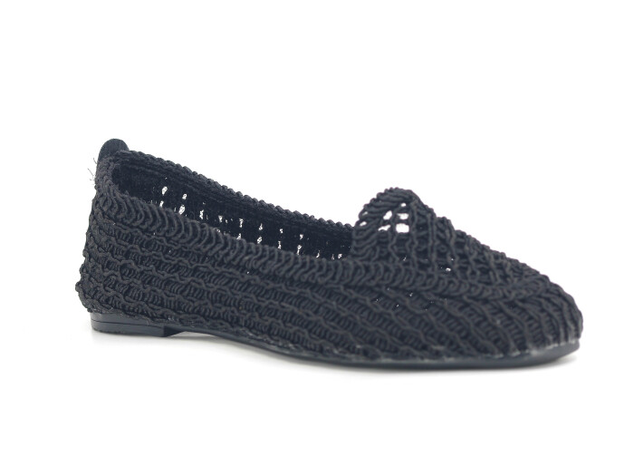 Sahra Zenne Kalın Taban Triko Dantelli Babet Ayakkabı Siyah - Sahra