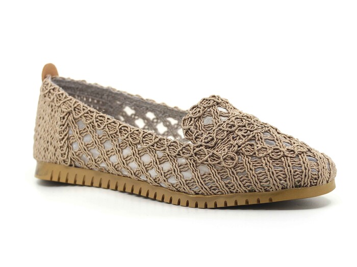 Sahra Zenne Kalın Taban Triko Dantelli Babet Ayakkabı Vizon 