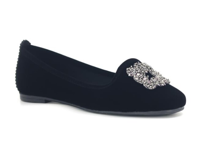 Sahra Zenne Kare Taşlı Babet Ev Ayakkabısı Siyah - Gri - Sahra