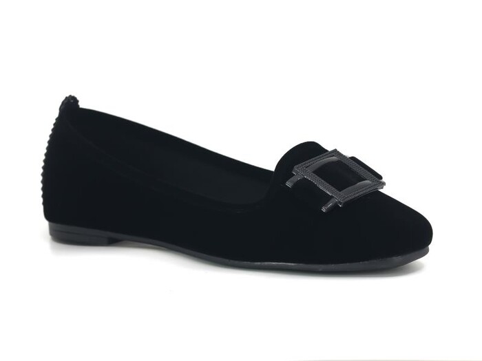 Sahra Zenne Kare Tokalı Babet Ev Ayakkabısı Siyah - Sahra