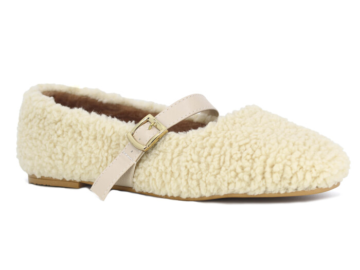 Sahra Zenne Kıvırcık Babet Ev Ayakkabısı Bej 