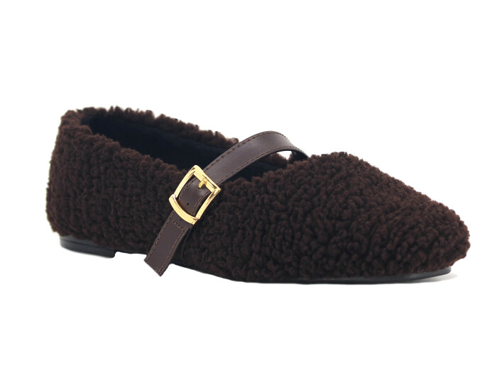 Sahra Zenne Kıvırcık Babet Ev Ayakkabısı Kahve - Sahra