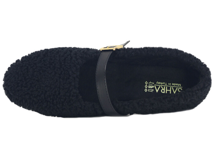 Sahra Zenne Kıvırcık Babet Ev Ayakkabısı Siyah - Sahra (1)