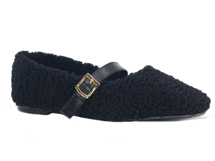 Sahra Zenne Kıvırcık Babet Ev Ayakkabısı Siyah - Sahra