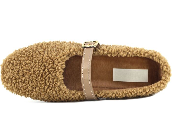 Sahra Zenne Kıvırcık Babet Ev Ayakkabısı Vizon - Sahra (1)