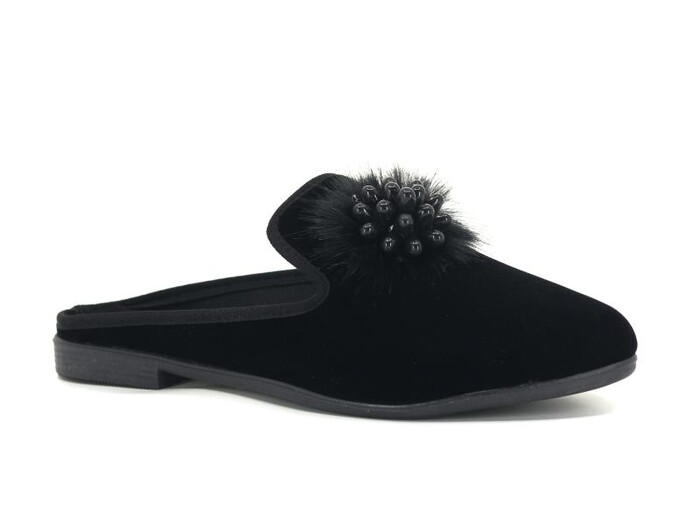 Sahra Zenne Sivri Üzümlü Gondol Ev Terliği Siyah - Sahra