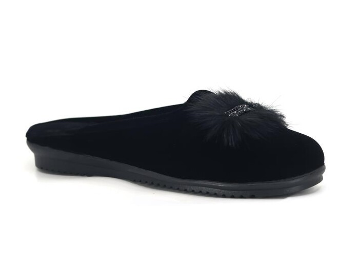 Sahra Zenne Pırlantalı Gondol Ev Terliği Siyah - Sahra