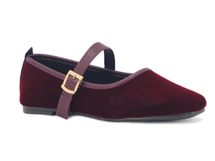 Sahra Zenne Şeritli Babet Ev Ayakkabısı Bordo - Sahra