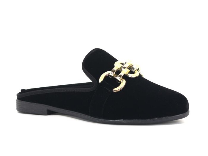 Sahra Zenne Sivri Büyük Zincir Toka Gondol Ev Terliği Siyah - Altın 