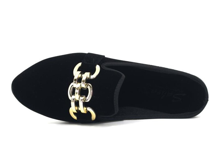 Sahra Zenne Sivri Büyük Zincir Toka Gondol Ev Terliği Siyah - Altın - Sahra (1)