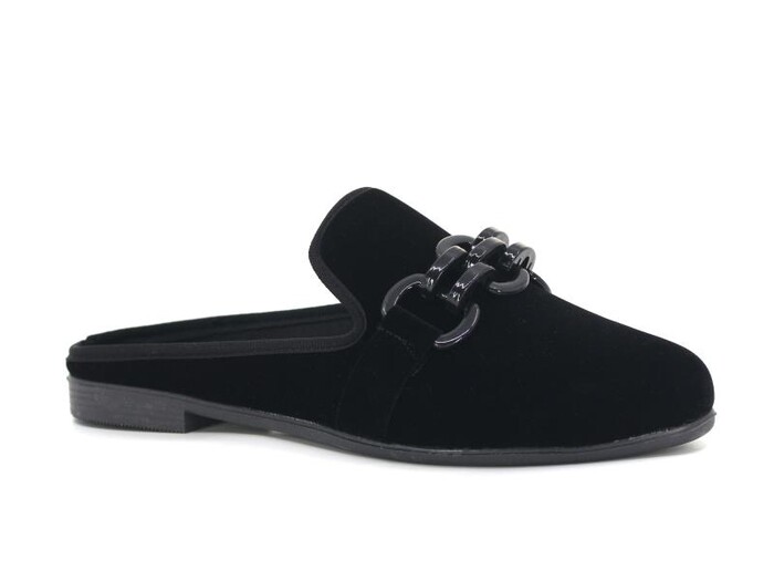 Sahra Zenne Sivri Büyük Zincir Toka Gondol Ev Terliği Siyah - Füme - 1