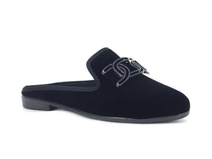 Sahra Zenne Sivri Geçmeli Toka Gondol Ev Terliği Siyah - Sahra