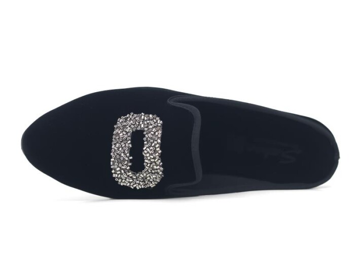 Sahra Zenne Sivri Kare Taşlı Gondol Ev Terliği Siyah - Gri - Sahra (1)