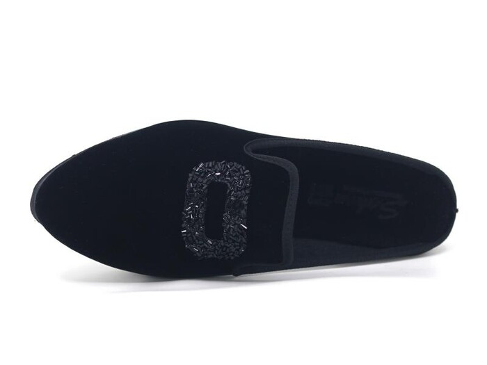 Sahra Zenne Sivri Kare Taşlı Gondol Ev Terliği Siyah - 2