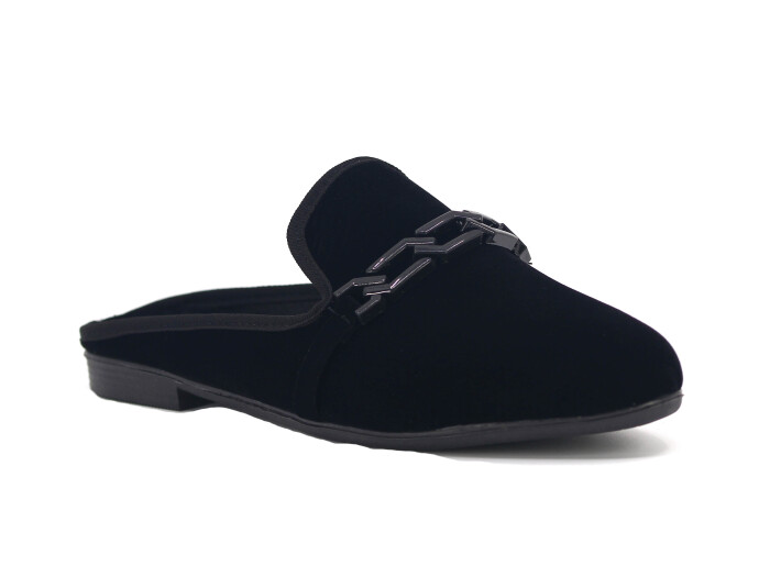 Sahra Zenne Sivri Sarı Toka Gondol Ev Terliği Siyah - 1