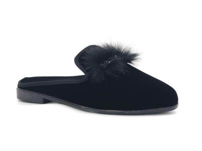 Sahra Zenne Sivri Tüylü Tokalı Ev Terliği Siyah - Sahra