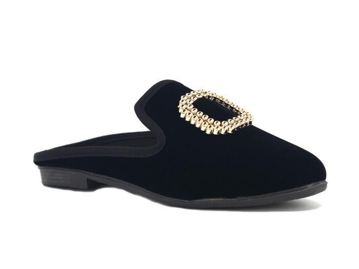 Sahra Zenne Sivri Yuvarlak Tokalı Gondol Ev Terliği Sarı Tokalı - Sahra