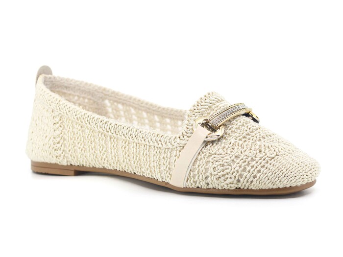 Sahra Zenne Taşlı Triko Babet Ayakkabı Bej - Sahra