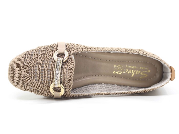 Sahra Zenne Taşlı Triko Babet Ayakkabı Vizon - 2