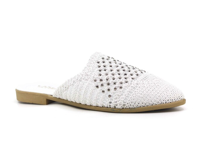 Sahra Zenne Taşlı Triko Günlük Terlik Beyaz - Sahra