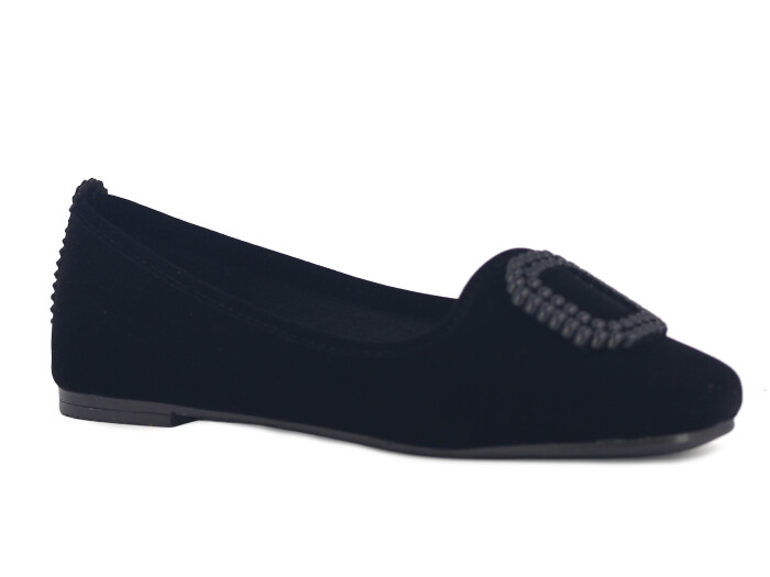 Sahra Zenne Yuvarlak Tokalı Babet Ev Ayakkabısı Siyah - Sahra